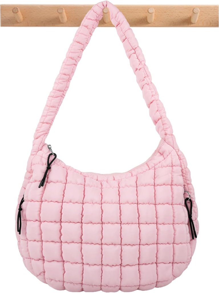 Quilted Puffer Tote Bag Puffy Crossbody Shoulder Bag With Zipper, Nylon Hobo Han